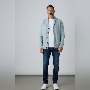 Simon’s le 31 light Blue Cardigan with Brown Elbow Patches size M